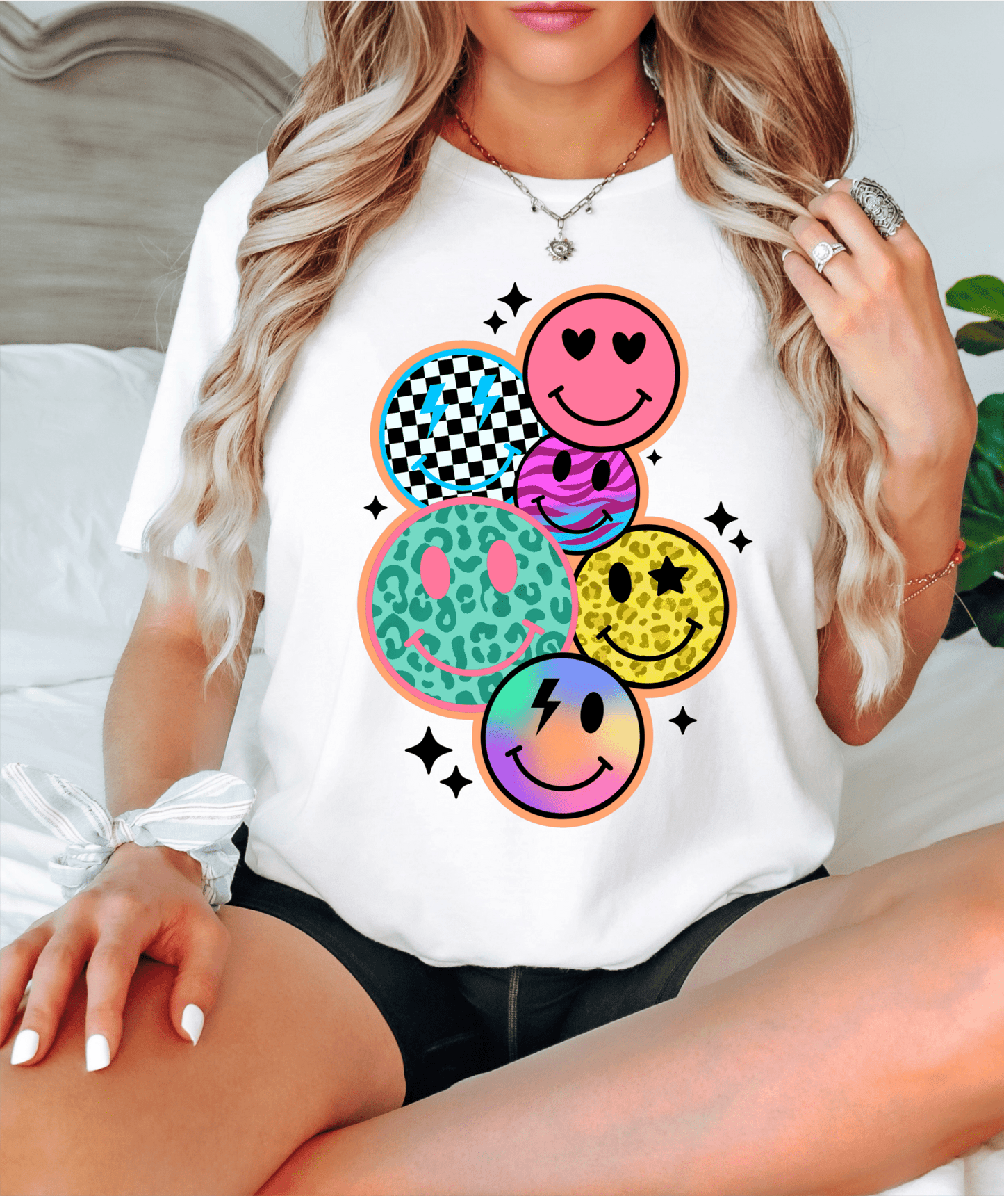 6 SMILEY FACES multi color DTF TRANSFER PRINT TO ORDER 713 - Do it yourself Transfers