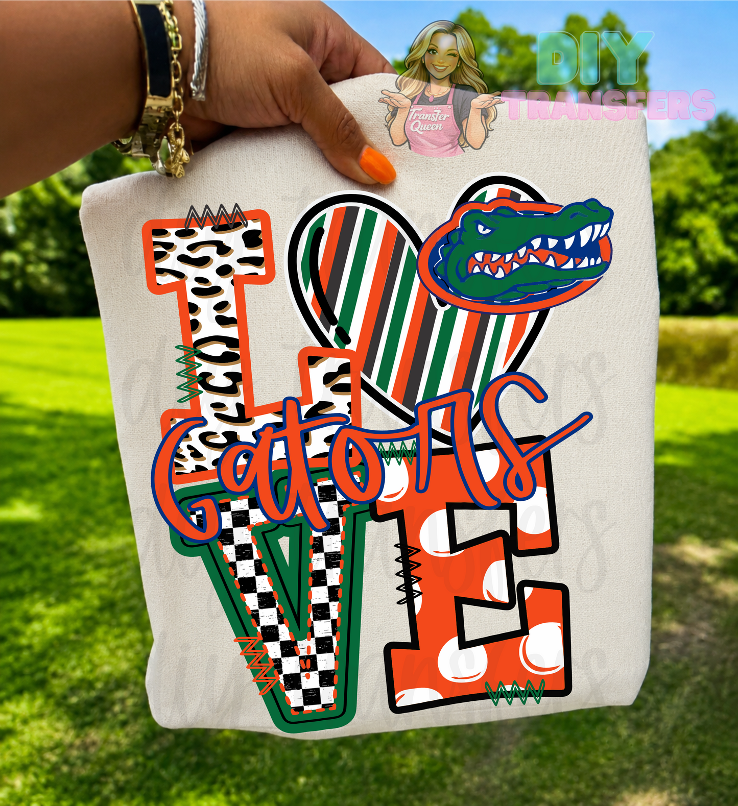RTS LOVE GATORS ORANGE GREEN DTF DIRECT TO FILM transfers ADULT 10X11.5