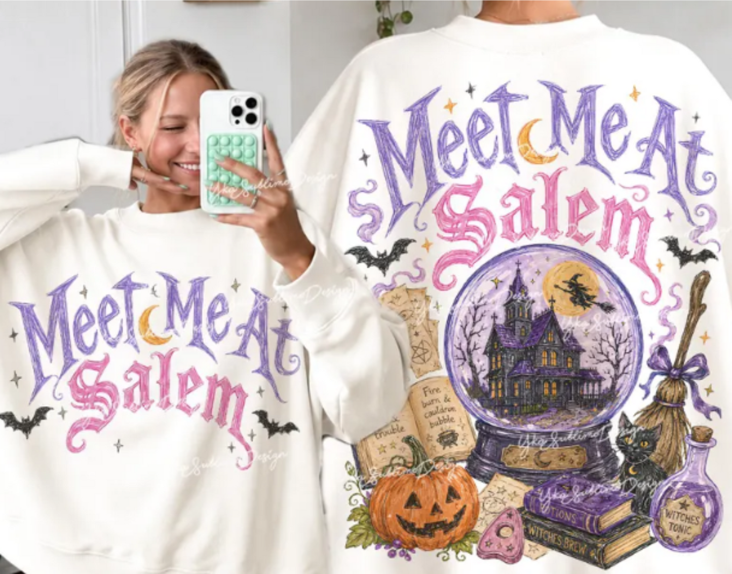 RTS MEET ME A SALEM HALLOWEEN DTF DIRECT TO FILM transfers ADULT 10.5X11.5 FRONT BACK