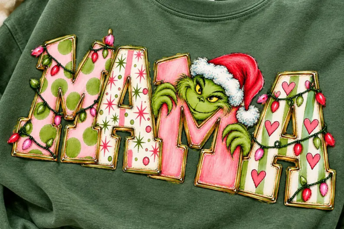 RTS MAMA CHRISTMAS GREEN MAN PINK DTF DIRECT TO FILM transfers ADULT 10.5X11.5 - Do it yourself Transfers