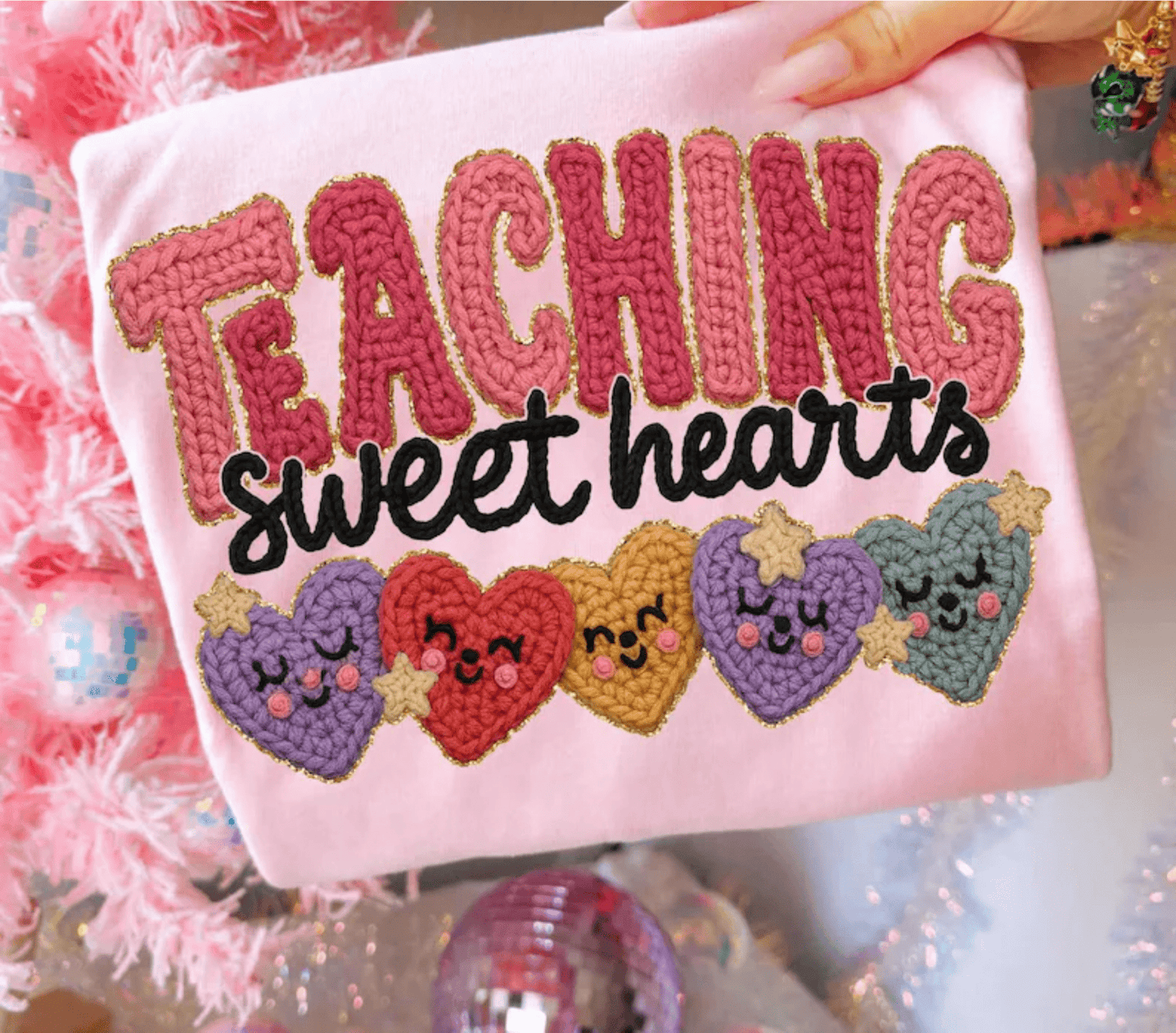 RTS TEACHING SWEET HEARTS YARN FAUX DTF DIRECT TO FILM transfers ADULT 9X12 - Do it yourself Transfers
