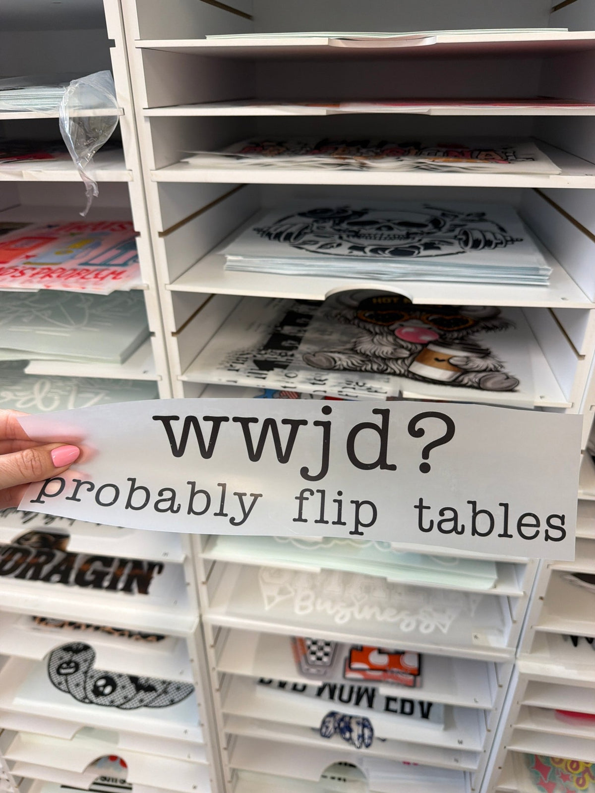 RTS WWJD PROBABLY FLIP TABLES DTF DIRECT TO FILM transfers ADULT 10.5X11.5 - Do it yourself Transfers