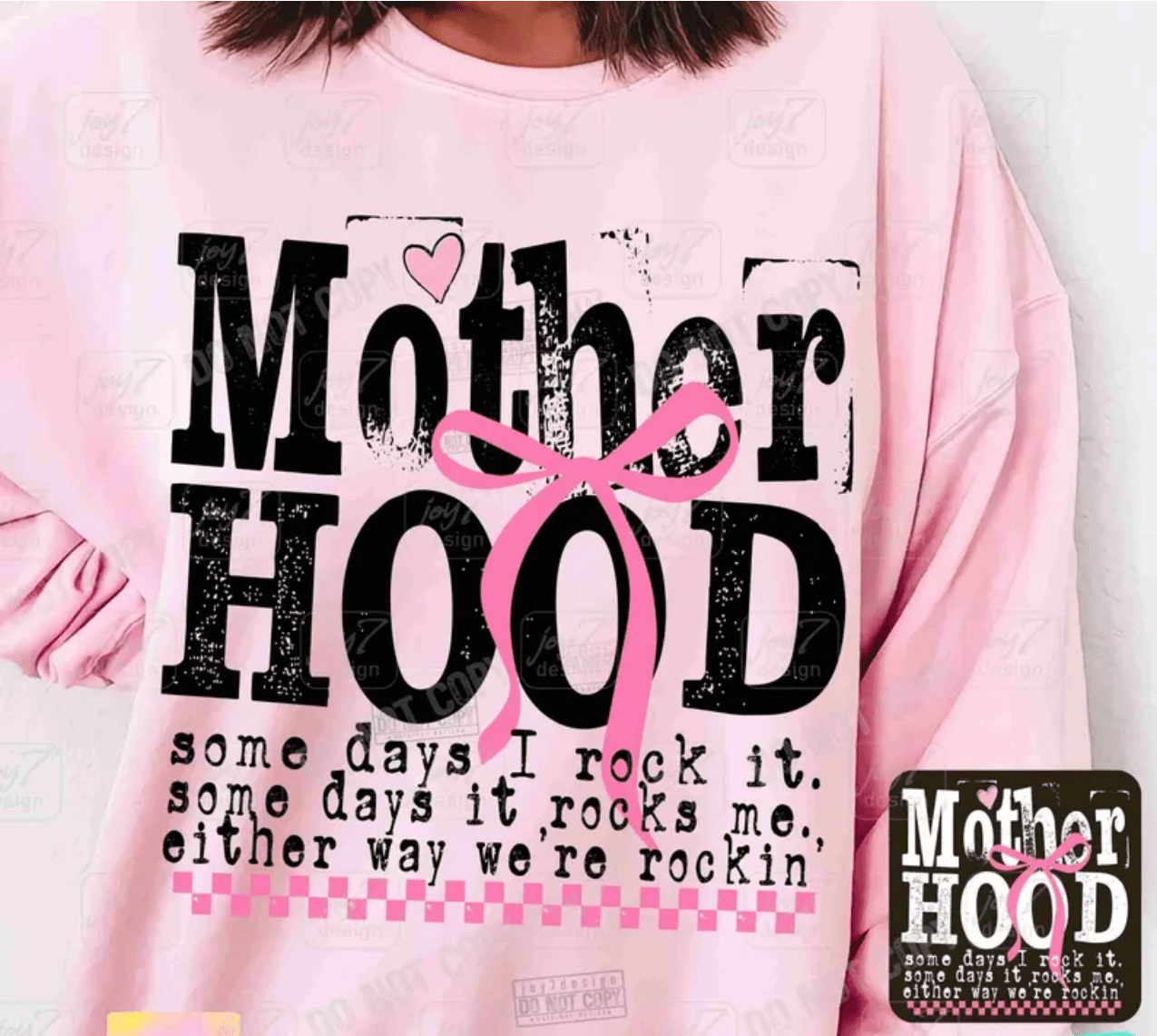 TRANSFER TUESDAY SHIPS FEB 25th Motherhood , Some Days I Rock IT, Mama PINK BOW DTF DIRECT TO FILM transfers size ADULT 10X12 - Do it yourself Transfers