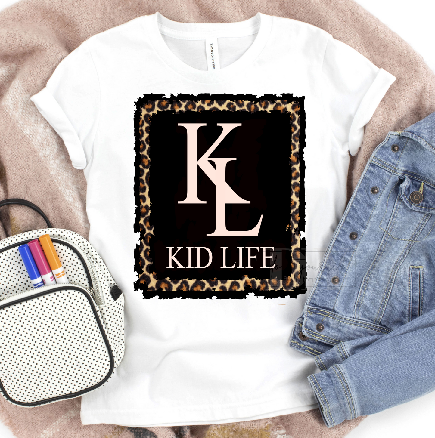 KID LIFE KL black frame leopard trim size KIDS DTF TRANSFERPRINT TO ORDER