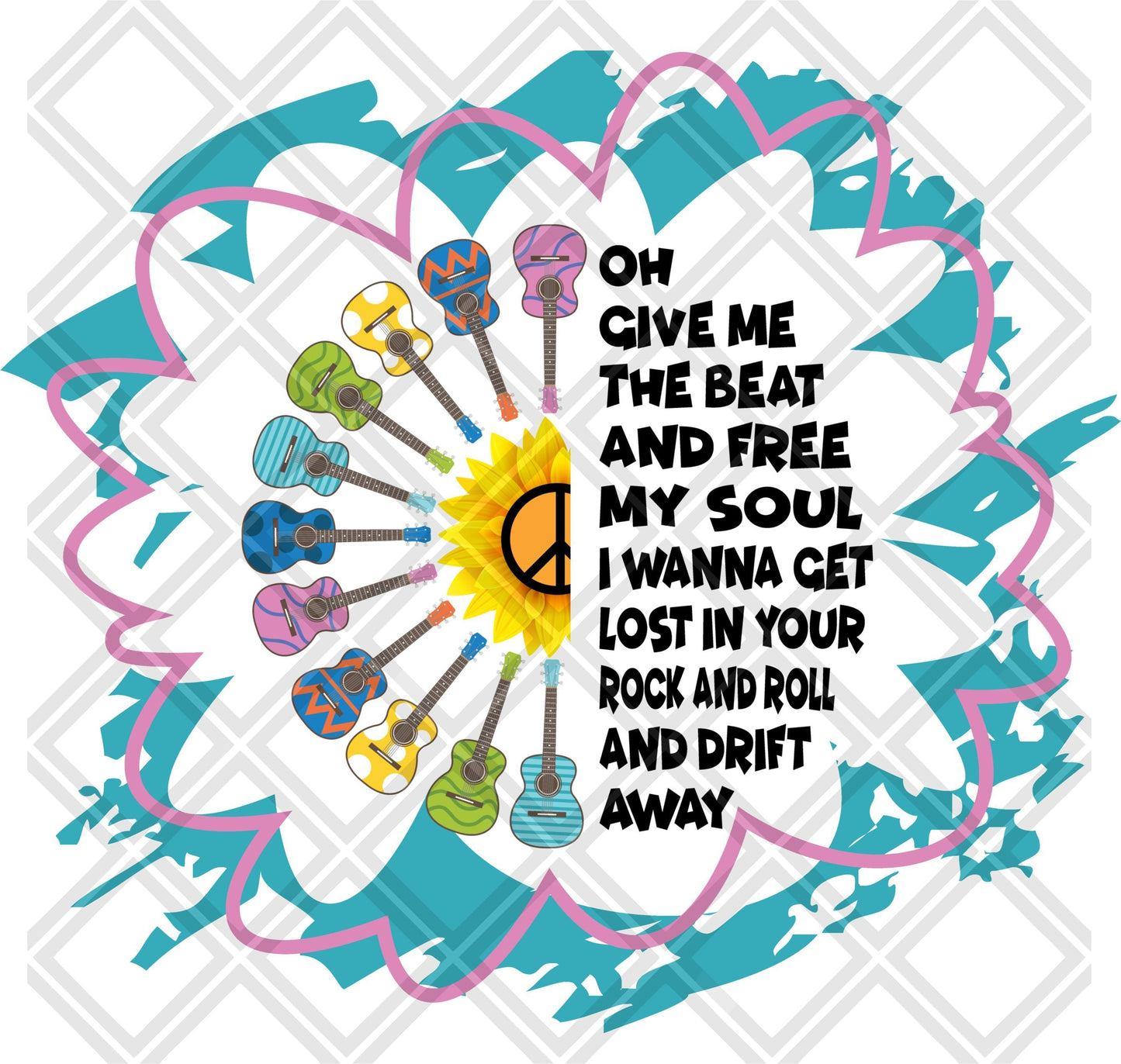Oh Give Me The Beat And Free Yellow Flower With Frame DTF TRANSFERPRINT TO ORDER