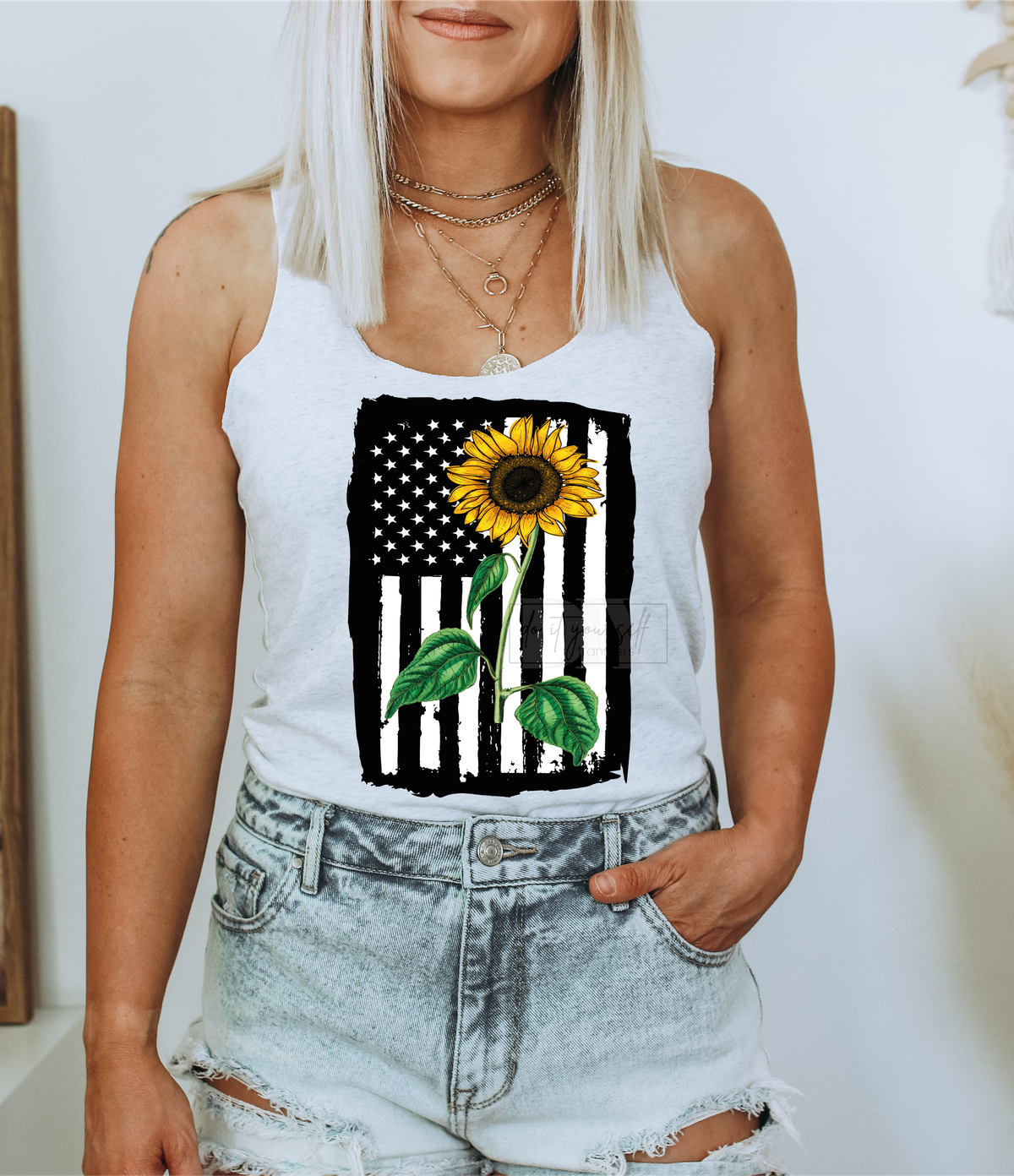 Sunflower American Flag frame size DTF TRANSFERPRINT TO ORDER