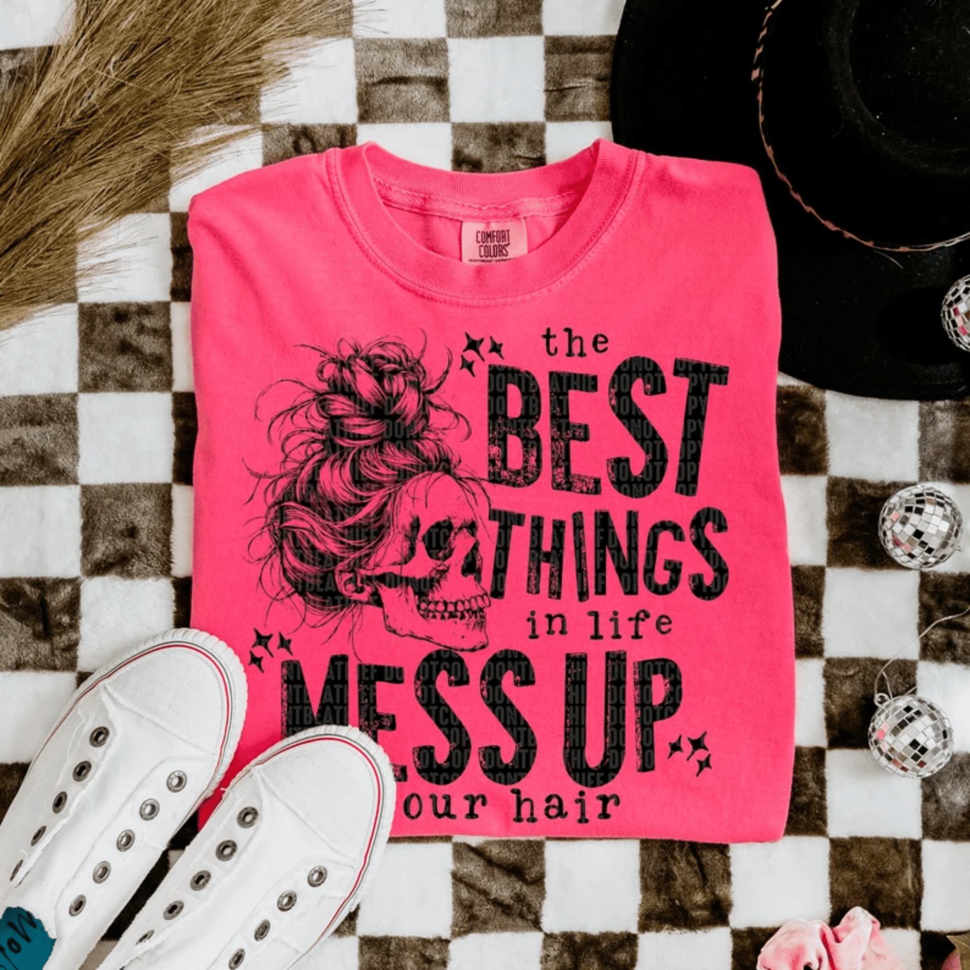 8 - C RTS The best things in life mess up your hair SINGLE COLOR BLACK Screen Print transfers size ADULT 10x12 - Do it yourself Transfers