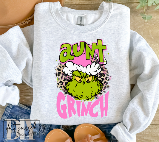 AUNT Grinch pink leopard Christmas   ADULT  DTF TRANSFERPRINT TO ORDER