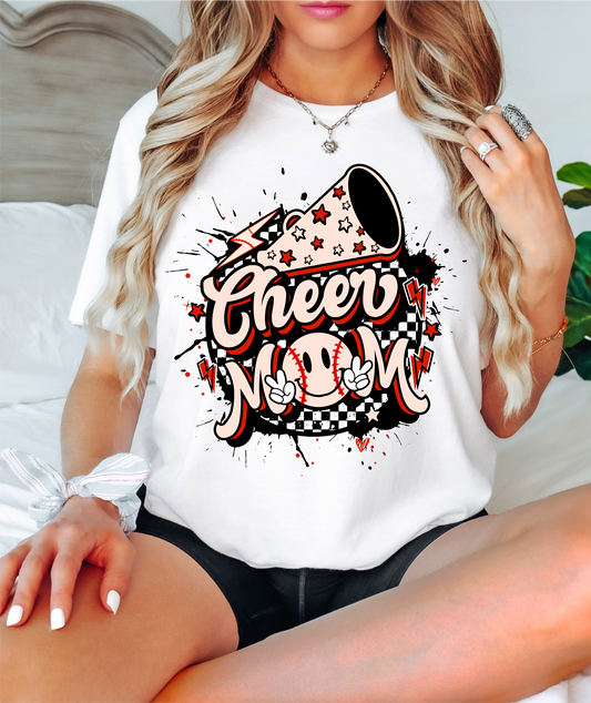 CHEER MOM checkered circle frame red black  ADULT  DTF TRANSFERPRINT TO ORDER