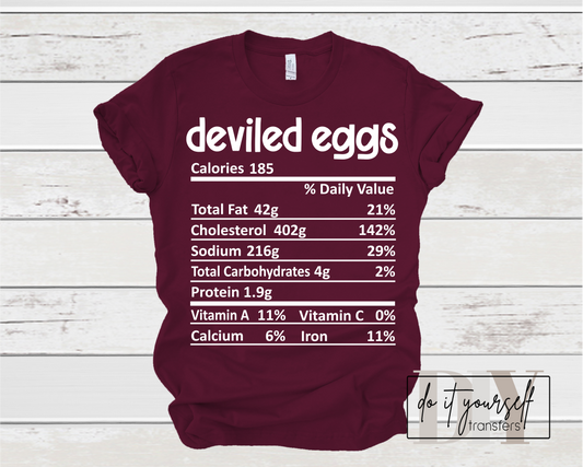 DEVILED EGGS Thanksgiving Label SINGLE COLOR WHITE  size ADULT  DTF TRANSFERPRINT TO ORDER