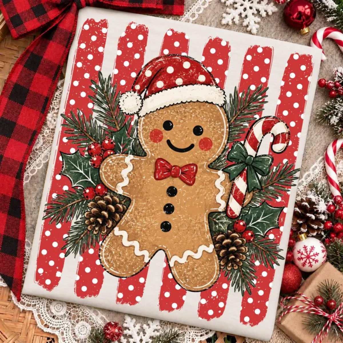 RTS GINGERBREAD MAN CANDY CANE DTF DIRECT TO FILM transfers ADULT 10.5X11.5