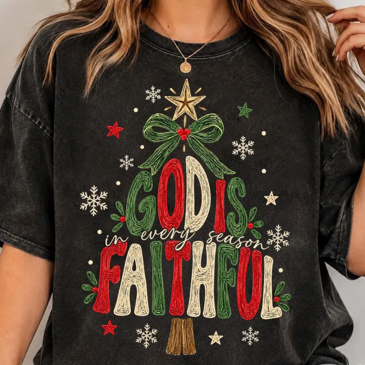 RTS GOD IS FAITHFUL IN EVERY SEASON CHRISTMAS TREE DTF DIRECT TO FILM transfers ADULT 10.5X11.5