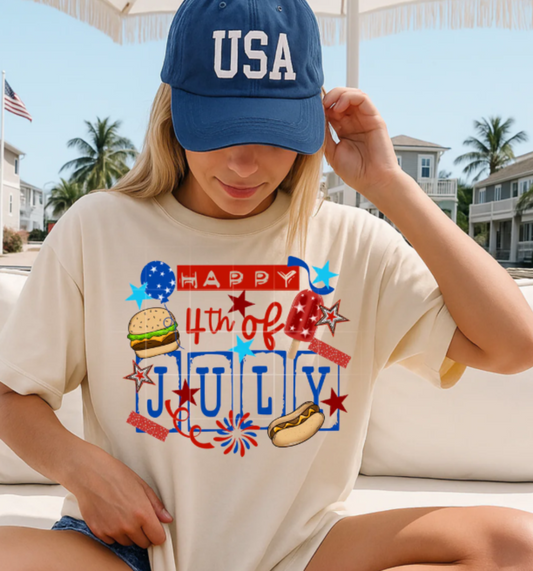 RTS HAPPY 4TH OF JULY HAMBURGER HOTDOG DTF DIRECT TO FILM transfers ADULT 10X11.5