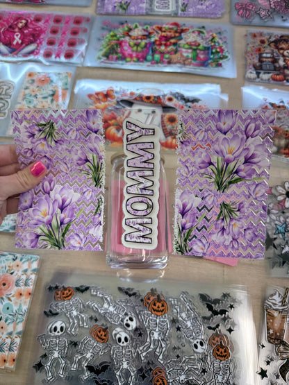 RTS MOMMY PURPLE FLOWERS CUP WRAP UV DTF 16OZ