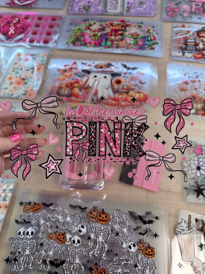 RTS OCTOBER WE WEAR PINK CANCER CUP WRAP UV DTF 16OZ