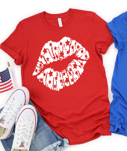 LIPS STARS July 4th SINGLE COLOR WHITE  size ADULT  DTF TRANSFERPRINT TO ORDER