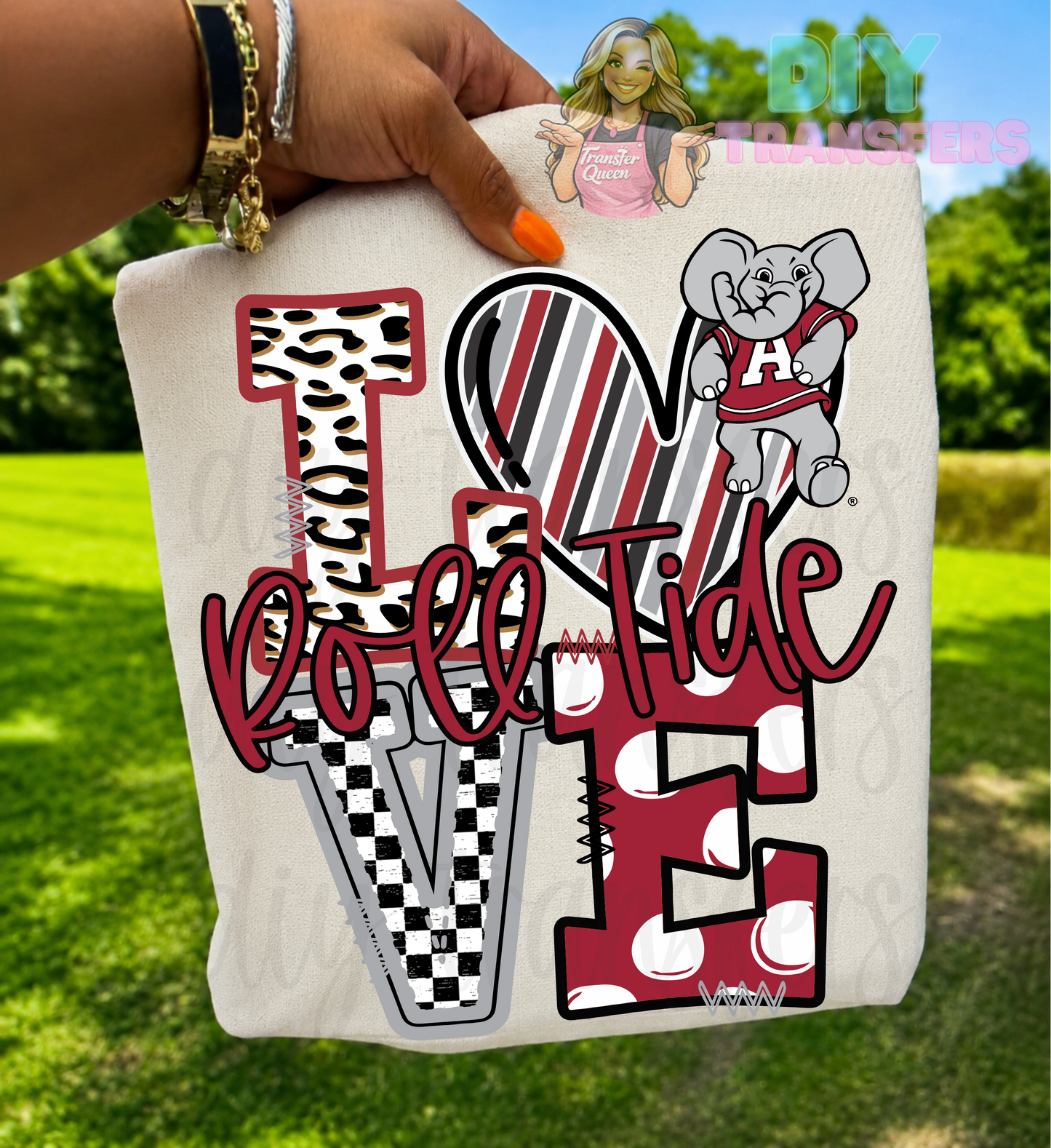 RTS LOVE ROLL TIDE MAROON GREY DTF DIRECT TO FILM transfers ADULT 10X11.5