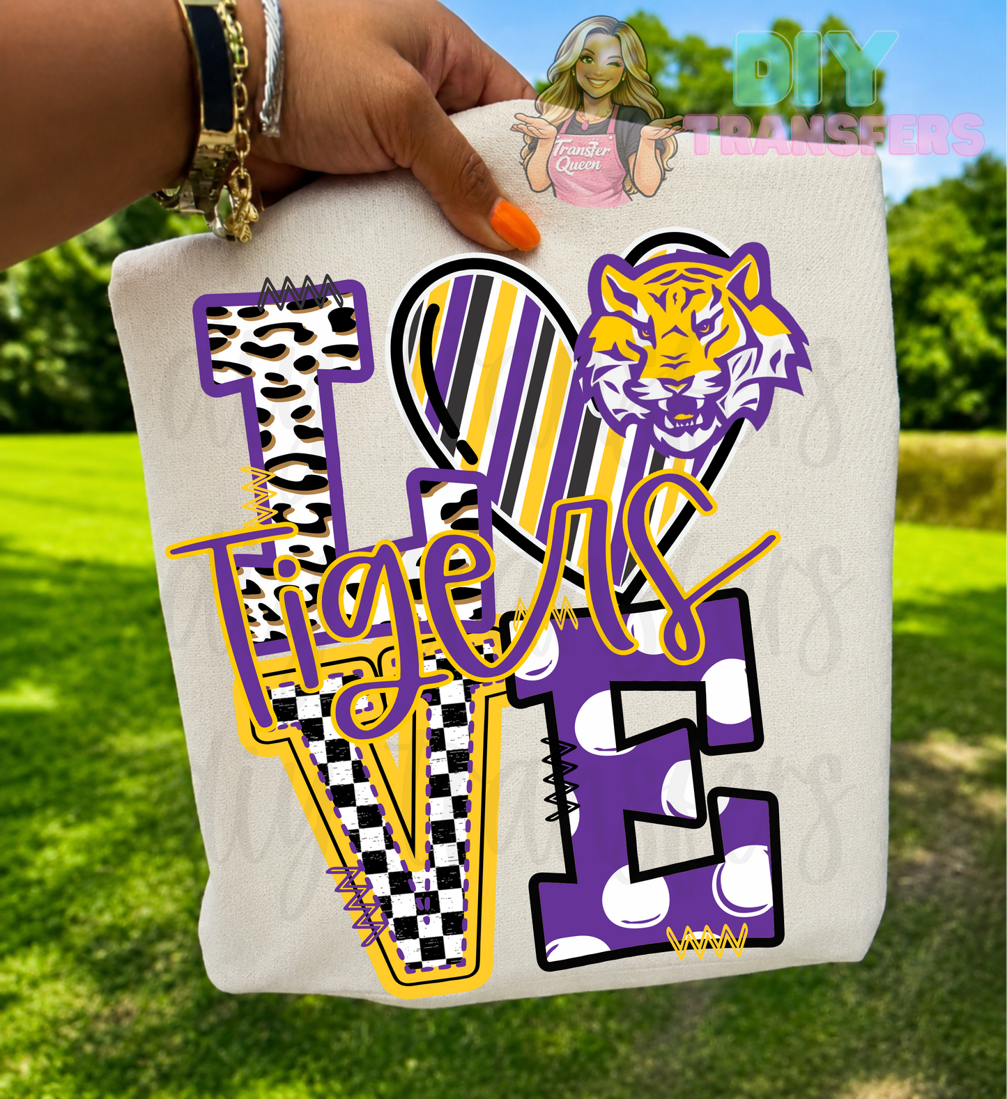 RTS LOVE TIGERS PURPLE GOLD DTF DIRECT TO FILM transfers ADULT 10X11.5