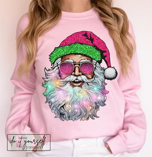 RTS SANTA CLAUS Glasses pink green hat real MATTE BREATHABLE CLEAR FILM SCREEN PRINT TRANSFER ADULT 9X12