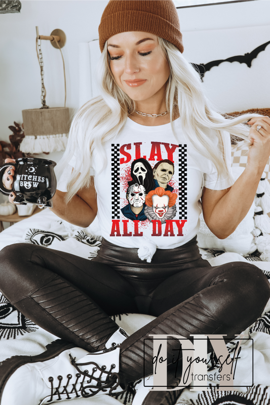 SLAY ALL DAY Halloween gang full color  ADULT  DTF TRANSFERPRINT TO ORDER