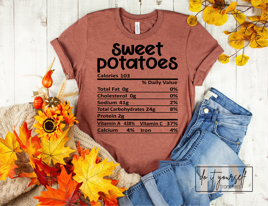 SWEET POTATOES Thanksgiving  label SINGLE COLOR BLACK  size ADULT  DTF TRANSFERPRINT TO ORDER