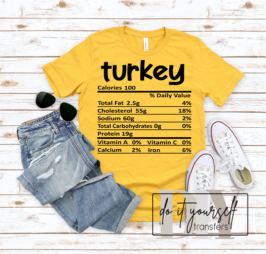 TURKEY Thanksgiving label SINGLE COLOR BLACK  size ADULT  DTF TRANSFERPRINT TO ORDER