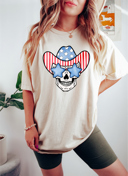 RTS July 4th skull cowboy hat MATTE BREATHABLE CLEAR FILM SCREEN PRINT TRANSFER ADULT 10X12