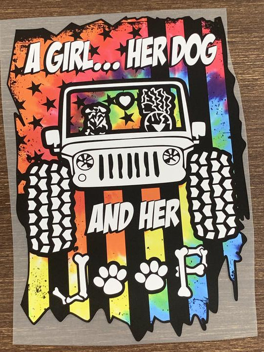 A girl a dog and her Jeep DTF TRANSFERSPRINT TO ORDER - Do it yourself Transfers