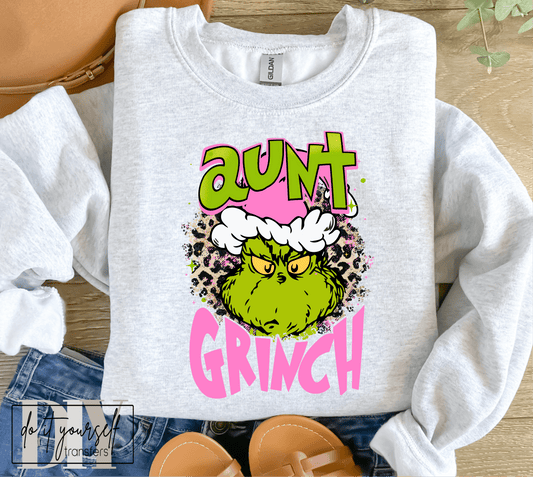 AUNT Grinch pink leopard Christmas ADULT DTF TRANSFERPRINT TO ORDER - Do it yourself Transfers