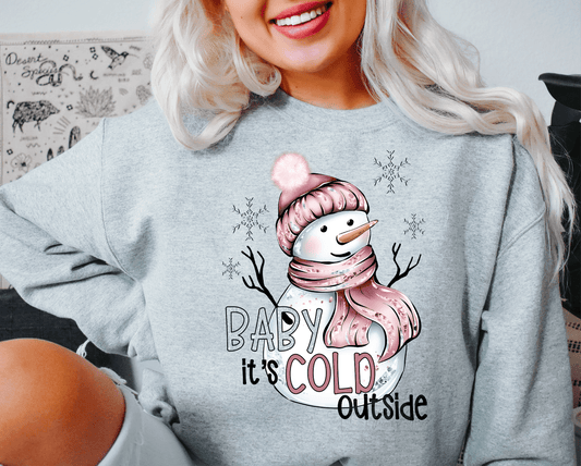 Baby it's cold outside snowman winter pink snowflakes size ADULT DTF TRANSFERPRINT TO ORDER - Do it yourself Transfers