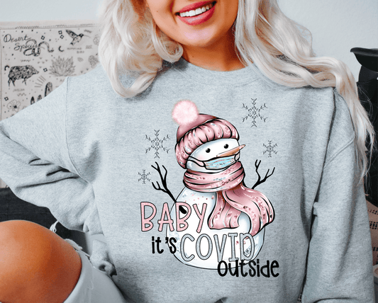 Baby it's COVID outside snowman winter pink snowflakes DTF TRANSFER PRINT TO ORDER 567 - Do it yourself Transfers