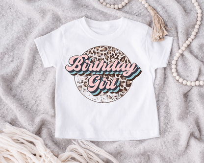 Birthday Girl pink leopard circle size KIDS 7x9 DTF TRANSFERPRINT TO ORDER - Do it yourself Transfers