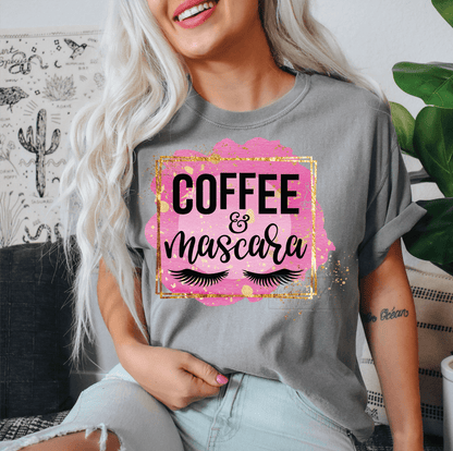 Coffee and Mascara pink gold eyelashes size DTF TRANSFERPRINT TO ORDER - Do it yourself Transfers
