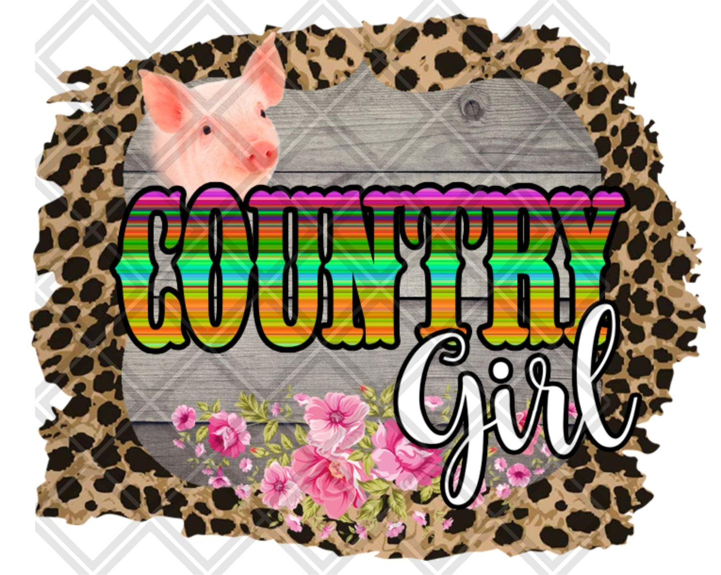 COUNTRY GIRL 2 leopard frame pig face DTF TRANSFERPRINT TO ORDER - Do it yourself Transfers