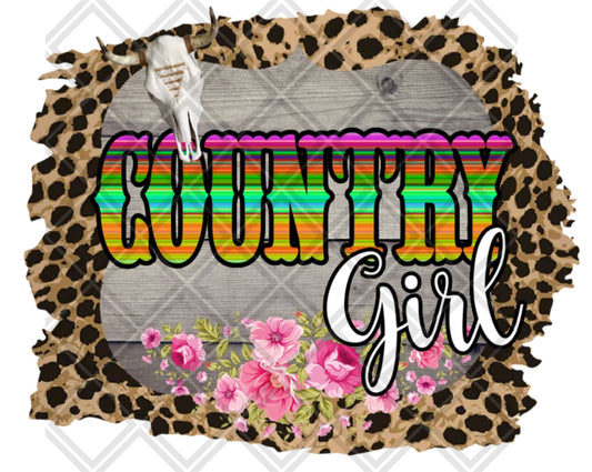 COUNTRY GIRL leopard frame skull png Digital Download Instand Download - Do it yourself Transfers