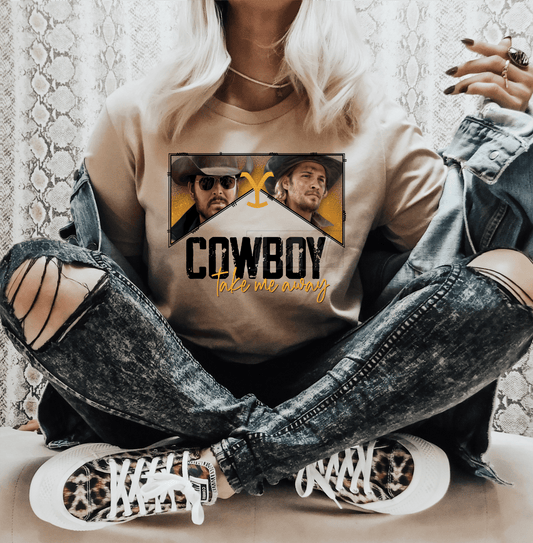 COWBOY take me away Yellowstone Junkie size ADULT DTF TRANSFERPRINT TO ORDER - Do it yourself Transfers