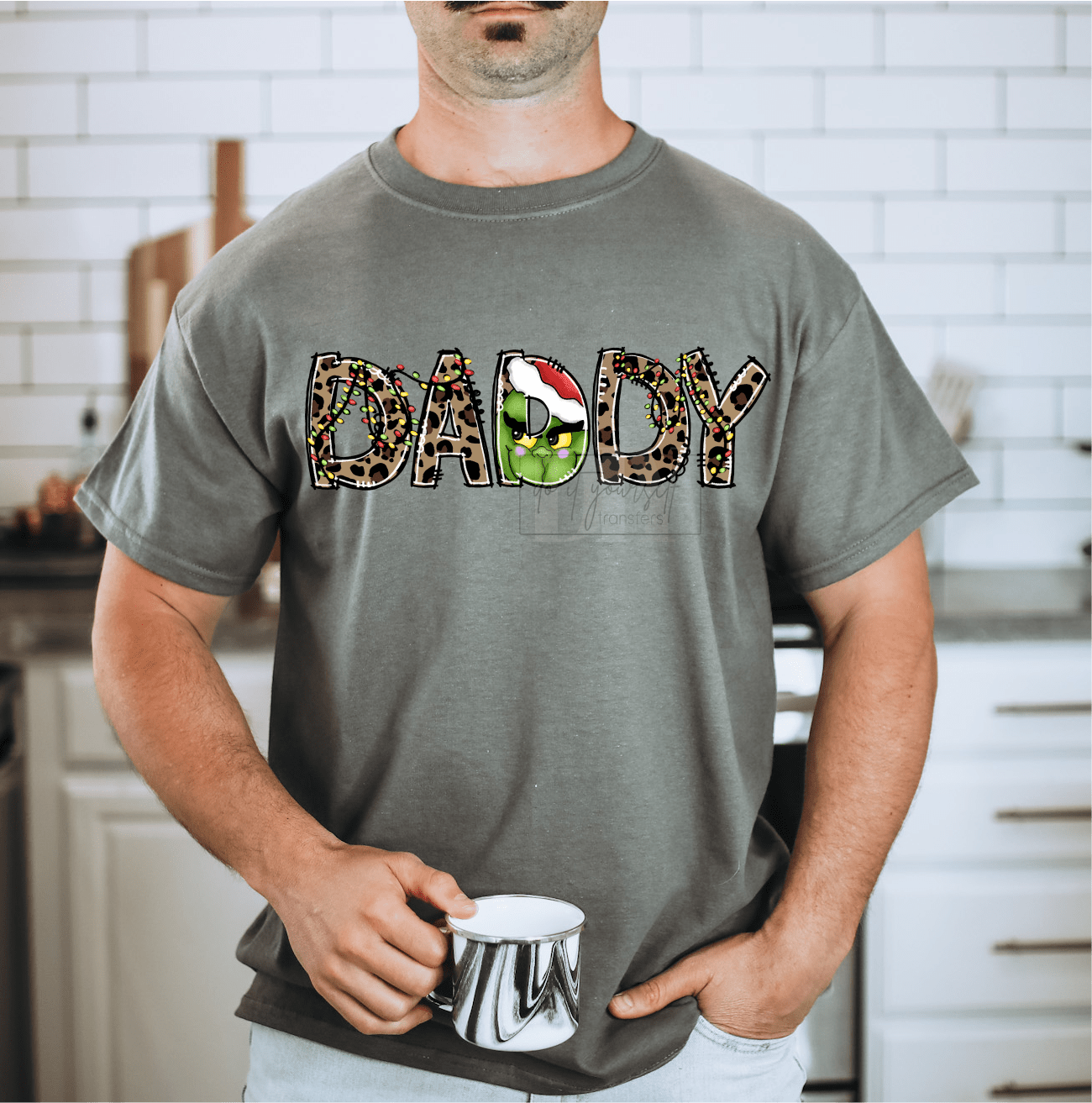 DADDY Green MAN Christmas leopard letters size ADULT 13. DTF TRANSFERPRINT TO ORDER - Do it yourself Transfers