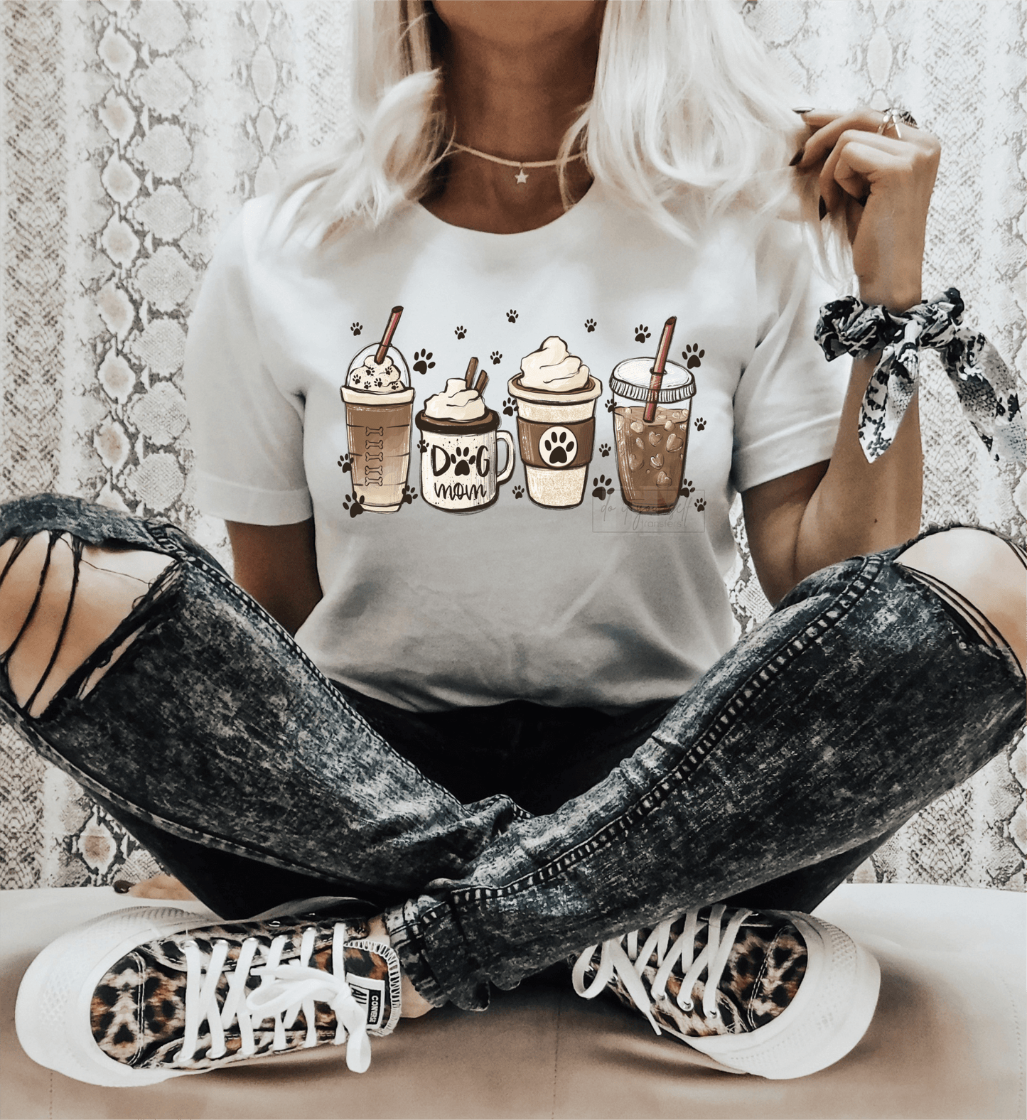 Dog mom Latte Coffee lover pet animals size ADULT DTF TRANSFERPRINT TO ORDER - Do it yourself Transfers