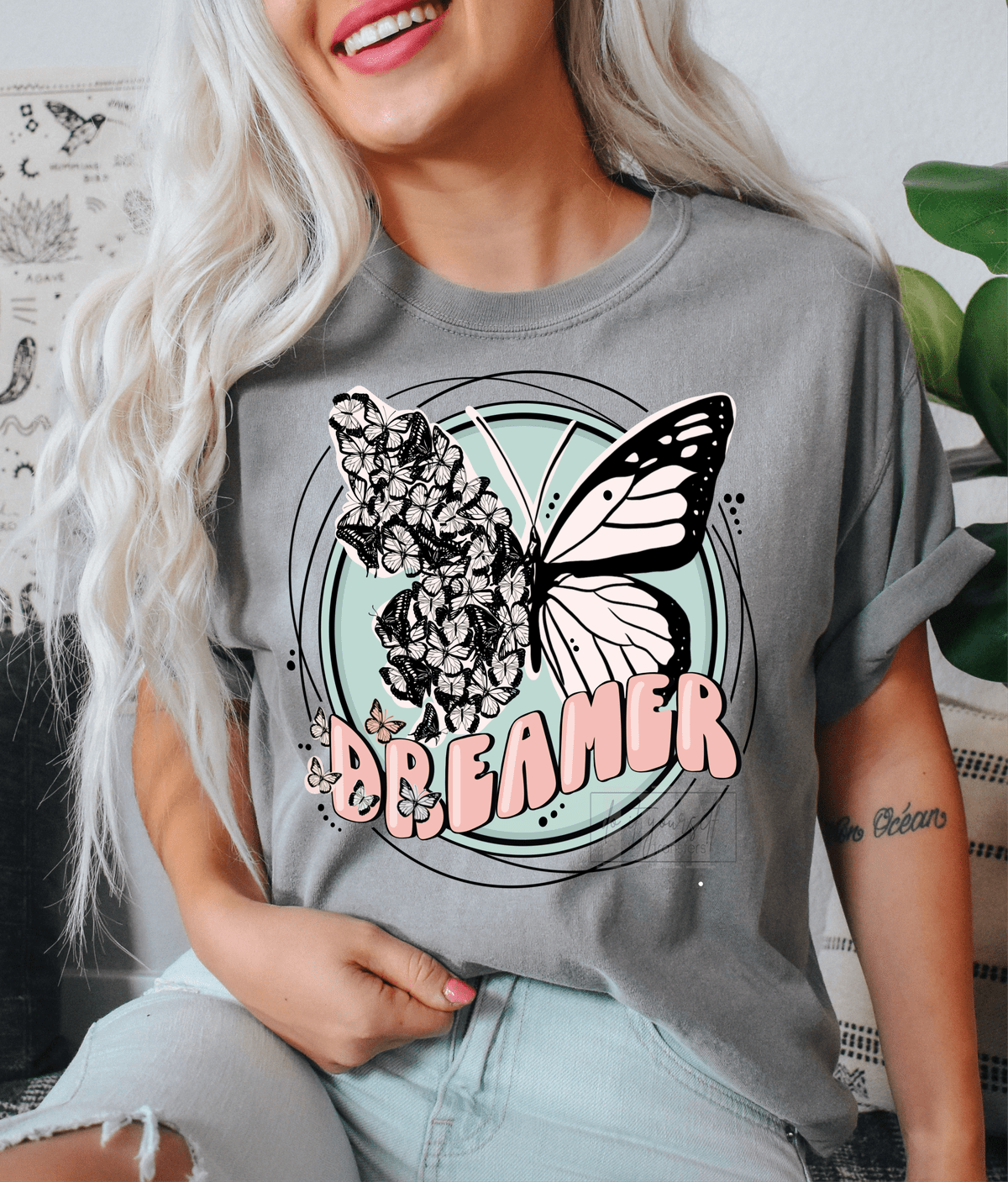 Dreamer Butterfly blue circle size ADULT 10.2x11 DTF TRANSFERPRINT TO ORDER - Do it yourself Transfers