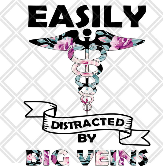 easily distracted by big veins NO FRAME Digital Download Instand Download - Do it yourself Transfers