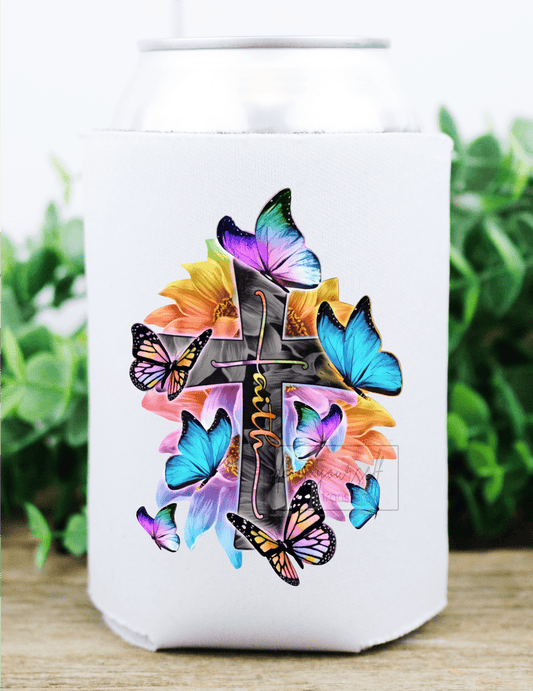 Faith Cross Butterflies flowers multi color size 3.5x3 DTF TRANSFERPRINT TO ORDER - Do it yourself Transfers