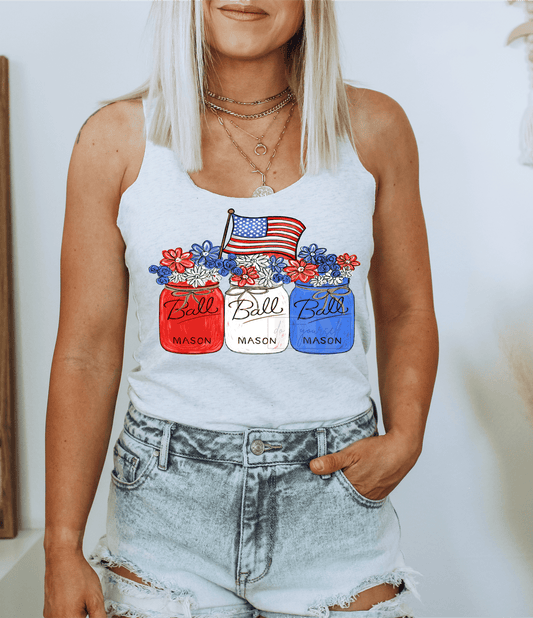 Fourth of July Mason Jars mason jars with flowers Independence Day size ADULT 7.5x12 DTF TRANSFERPRINT TO ORDER - Do it yourself Transfers