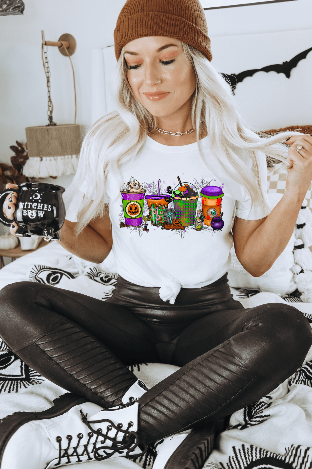 Halloween Latte coffee ghost pumpkin eye balls spider web purple green ADULT DTF TRANSFERPRINT TO ORDER - Do it yourself Transfers