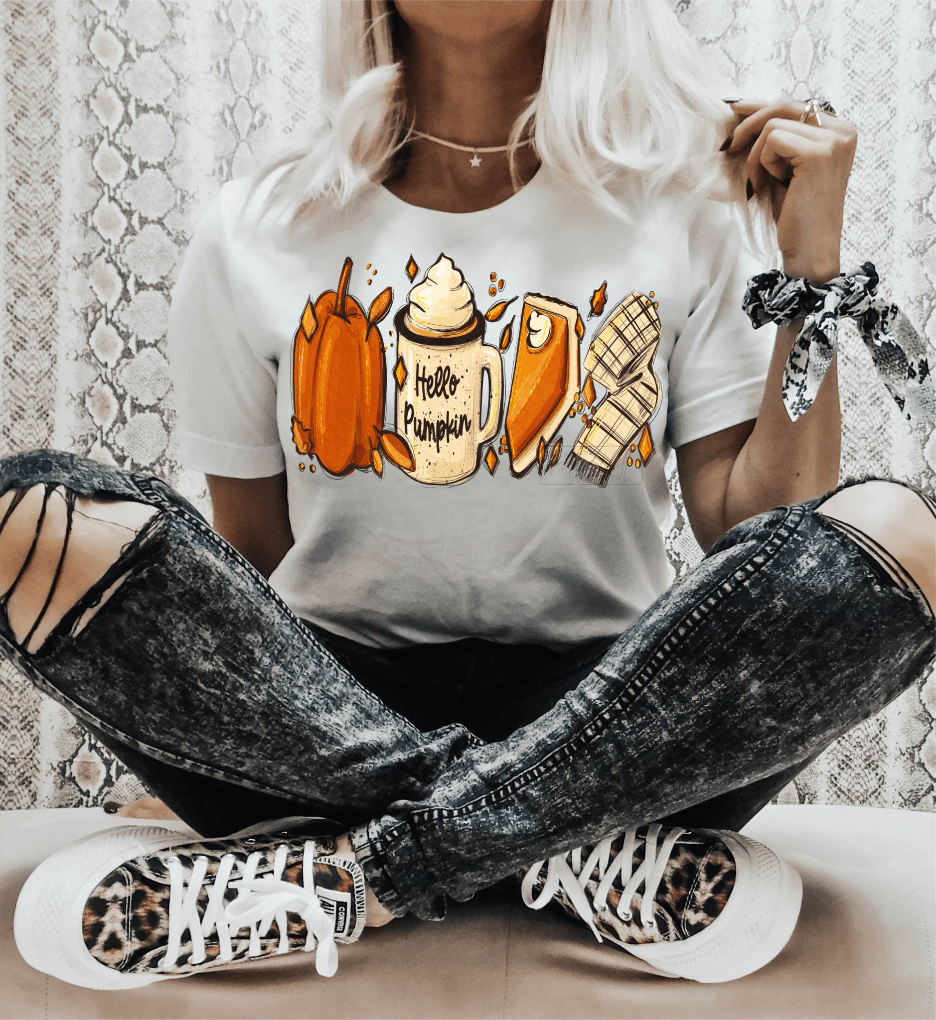 Hello Pumpkin coffee pie autumn Thanksgiving ADULT 7.5x12 DTF TRANSFERPRINT TO ORDER - Do it yourself Transfers