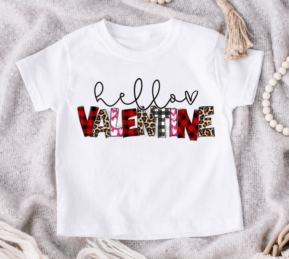 Hello Valentine buffalo plaid leopard hearts pink KIDS size KIDS 5x8 DTF TRANSFERPRINT TO ORDER - Do it yourself Transfers