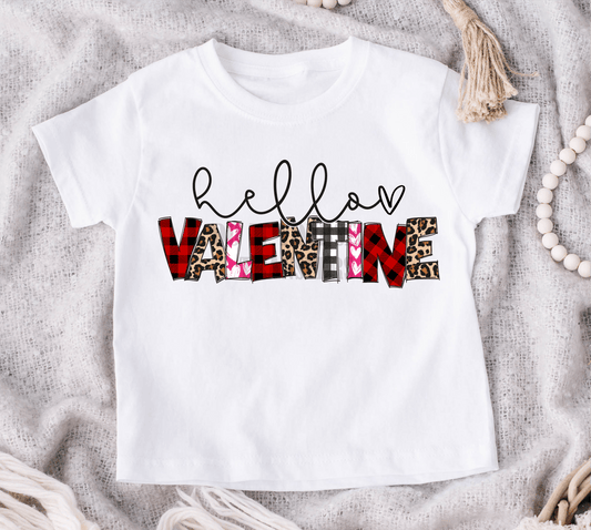 Hello Valentine buffalo plaid leopard hearts pink KIDS size KIDS 5x8 DTF TRANSFERPRINT TO ORDER - Do it yourself Transfers