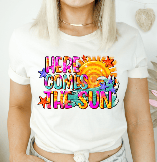 Here comes the sun beach seashells ADULT DTF TRANSFERPRINT TO ORDER - Do it yourself Transfers