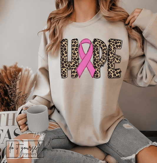 HOPE Cancer pink Ribbon leopard print October ADULT DTF TRANSFERPRINT TO ORDER - Do it yourself Transfers