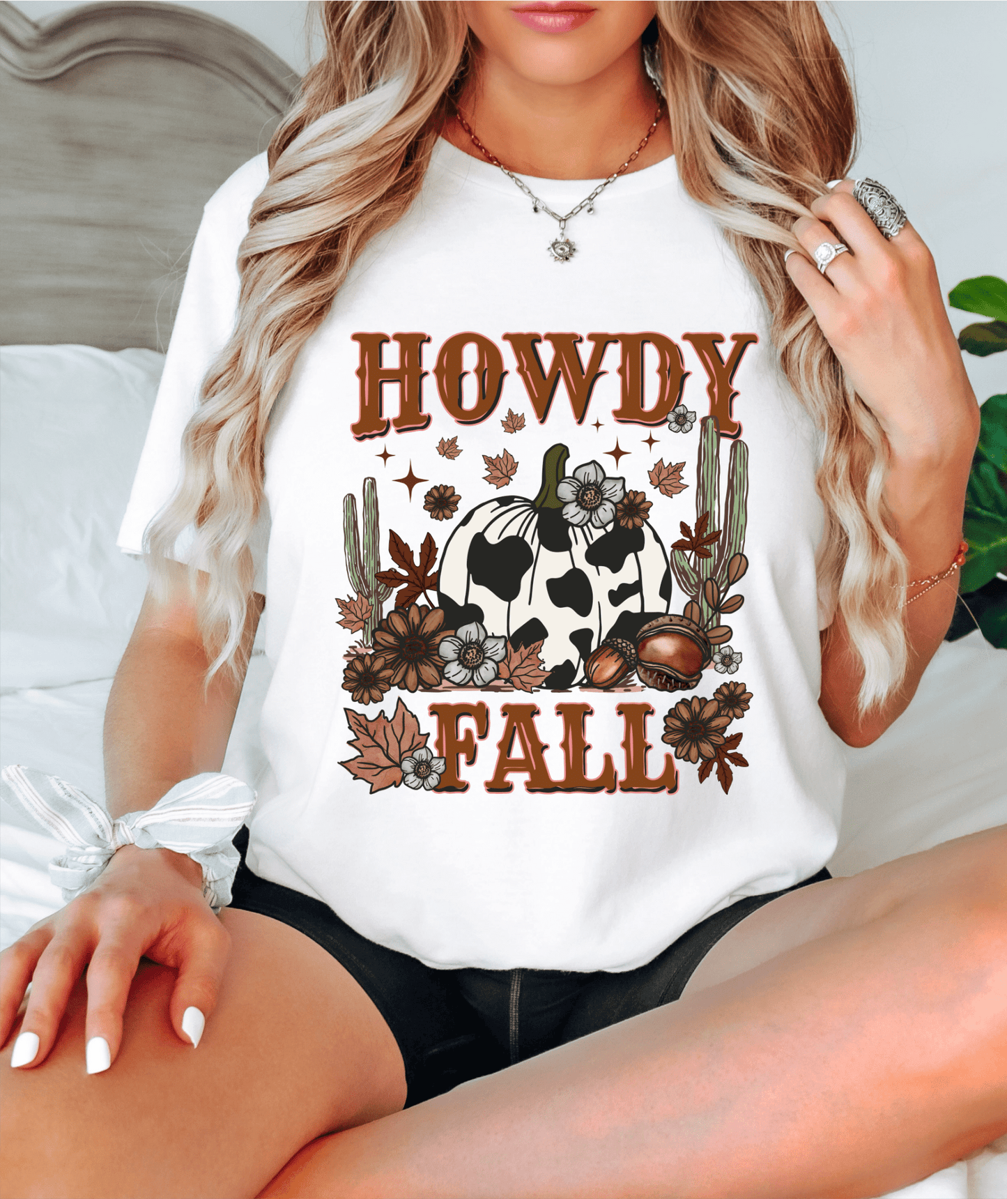 Howdy Fall Cow print pumpkin cactus ADULT DTF TRANSFERPRINT TO ORDER - Do it yourself Transfers