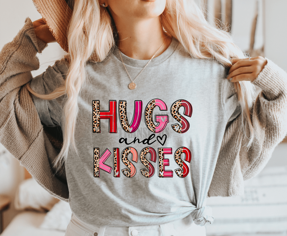 Hugs and Kisses pink red leopard Valentine's day size DTF TRANSFERPRINT TO ORDER - Do it yourself Transfers